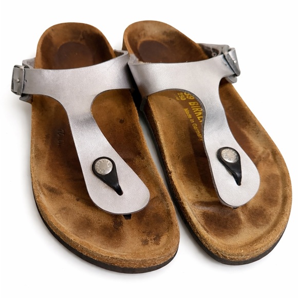 Birkenstock Shoes - BIRKENSTOCK GIZEH THONG SANDALS SILVER 39